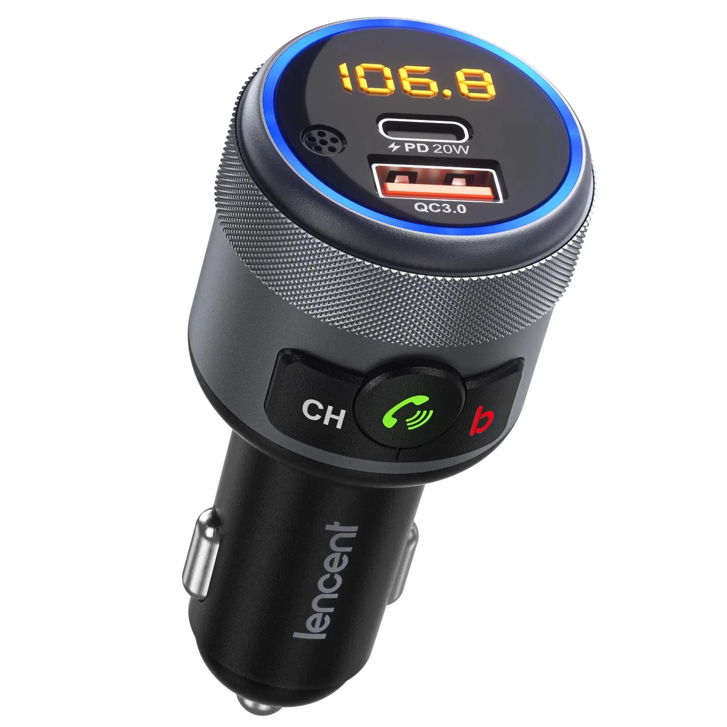 LENCENT FM Transmitter Car Bluetooth 5.1 Modulator WithType C PD 20W and QC3.0 18W Car Fast Charger MP3 Player Radio Car Kit