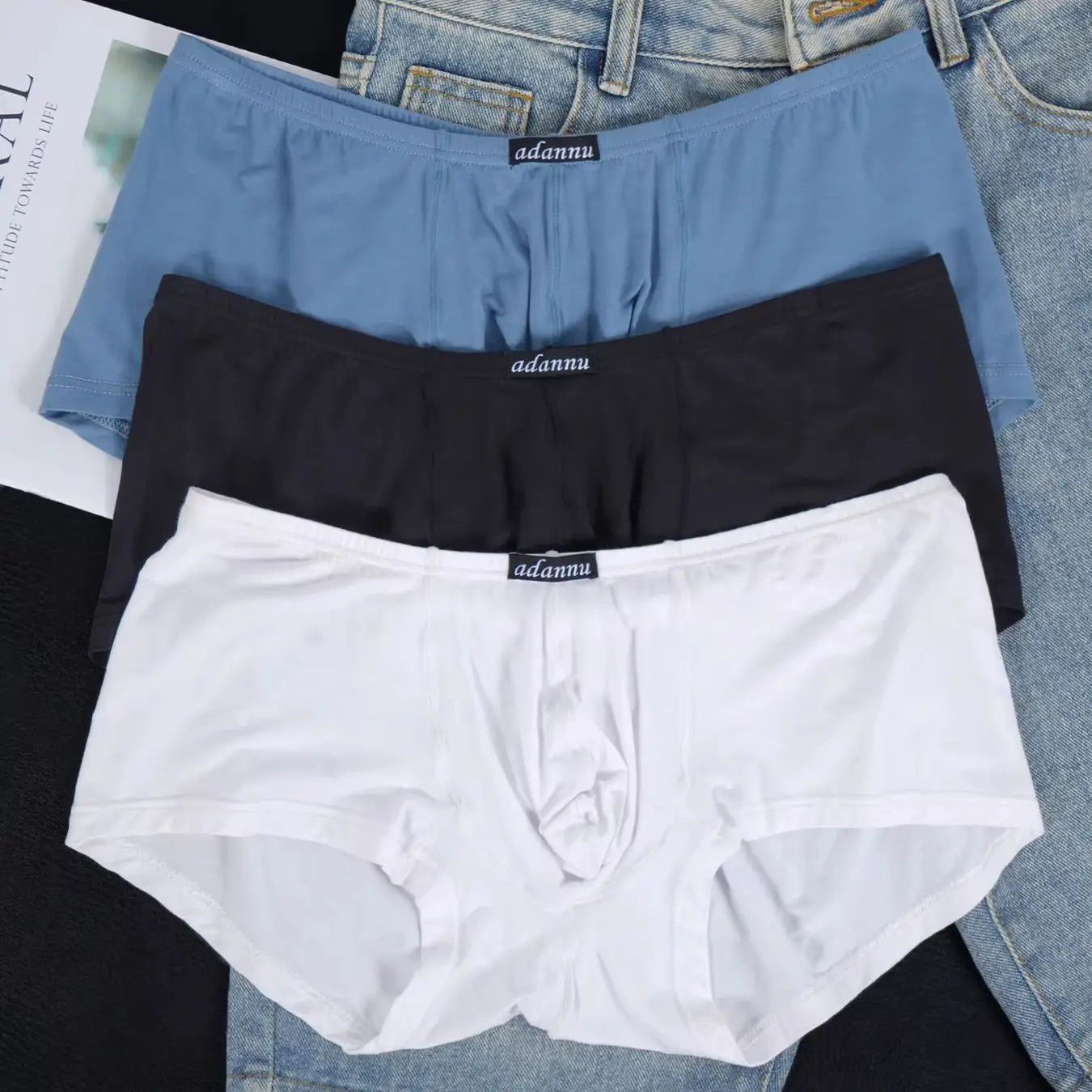 3 PCS Men's ADANNU Modal Boxer Briefs U Convex Pouch Elastic Waistband Soft Breathable Casual Underwear