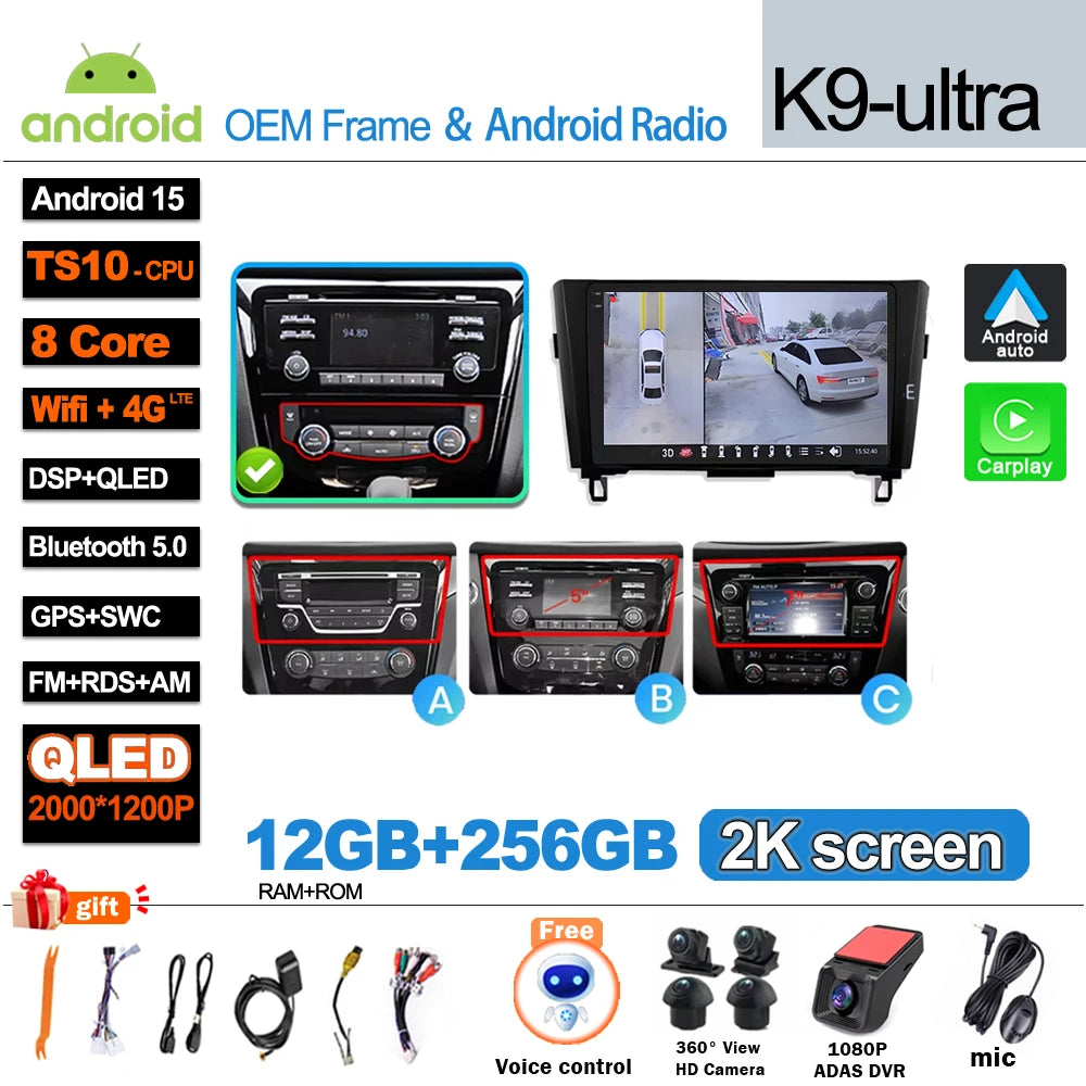 Car Radio For Nissan X-Trail Qashqai 2 J1T32 Qashqai J10 J11 2014 2015 2016 2017 2018 2019  Wireless WIFI GPS Carplay Auto DVD