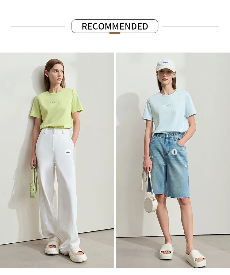 Amii Minimalist T-shirt Women's Tops O-neck Short Sleeves Geometric Decoration Antibacterial Cotton Elastic Casual Tees 12521088