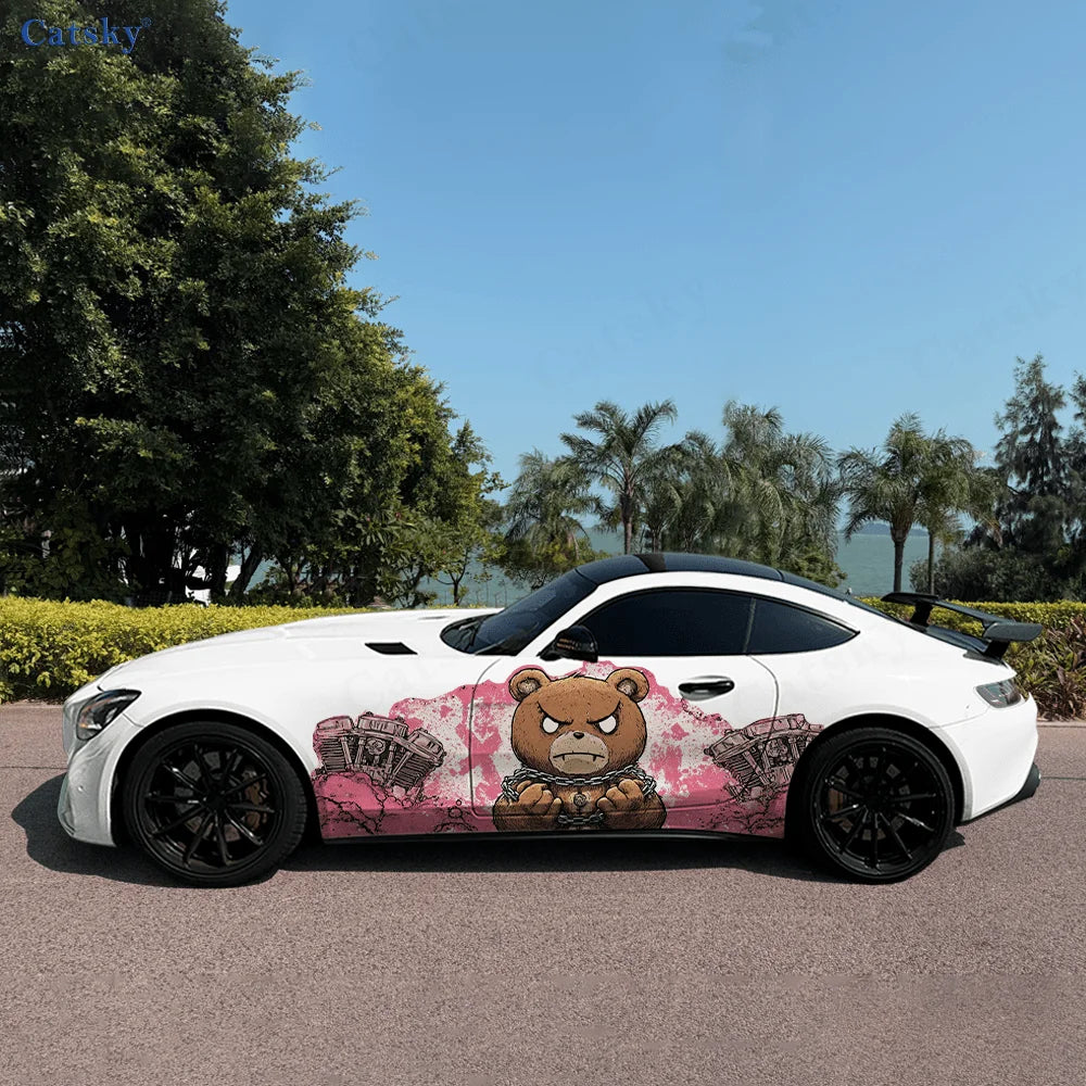 2pcs.Dark Evil Cool Cartoon Zipper Bear & Motorcycle Gear Car Wrap Sticker.Automotive Sticker.car Vinyl Wraps