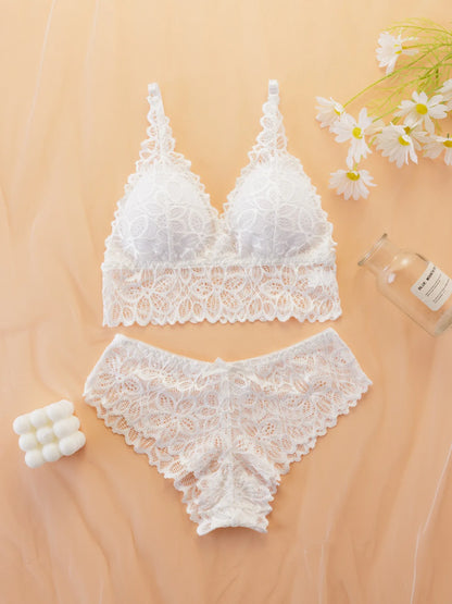 Women's Simple Contrast Lace Wireless Bra Bow Panty Set Adjustable Spaghetti Strap Bralette Knicker Wireless Bras Summer Clothes