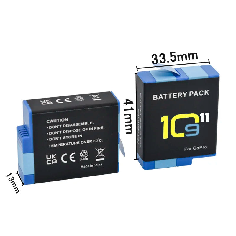 2000mAh Battery For GoPro Hero 11 10 9 Li-ion Battery Pack Motion Camera Battery Storage for GoPro Hero9 Rechargeable Batteries