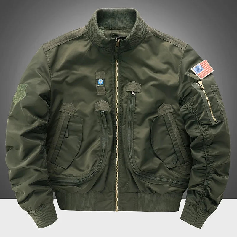 Men's flight jacket - waterproof field coat Fashionable stand up collar outdoor training clothes, streetwear tops, outerwear
