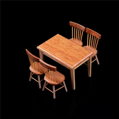 5Pcs/Set 1:12 Dollhouse Miniature Wooden Dining Table Chair Set Doll House Kitchen Furniture Toy