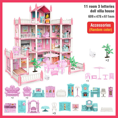DIY Villa Model Toy House Dollhouses Role-Playing Set with Furniture and Trees Birthday and Holiday Gifts