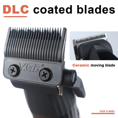 VGR V-889C Professional Hair Clipper Fade DLC Blade 9000RPM 2 Speeds Cordless with Base Charger Full Metal LCD Haircut Machine