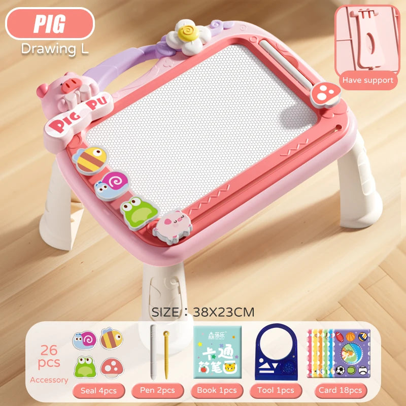 Children Magnetic Drawing Board Kid 4 Color Drawing Pen Seal Painting Tablet Early Education Development Toy For 3 Girl Years