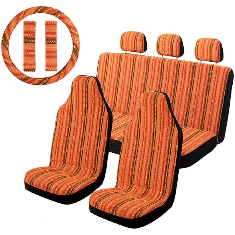 AUTOKING Striped Car Seat Covers Full Set with Seat Belt Pads Steering Wheel Cover Universal Washable Seat Covers for Cars