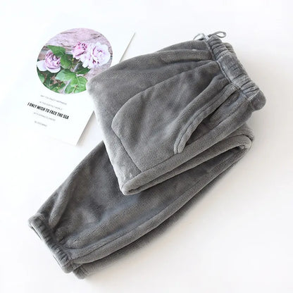 Mens Winter Fleece Lined Sleep Pants Warm Thickened Flannel Lounge Pants Elastic Cuff Homewear