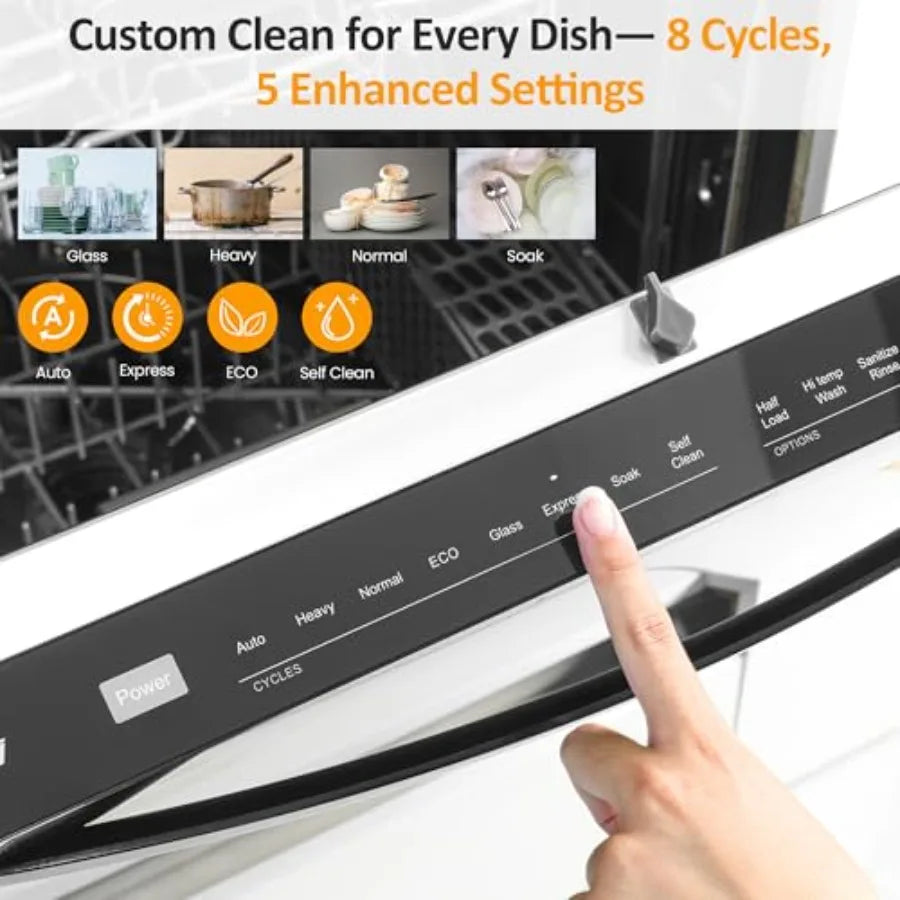 Built-in Dishwasher 24, 14-16 Place Settings Large Capacity Dish Washer, Stainless Steel Dishwasher Machine with Adjustable Rac