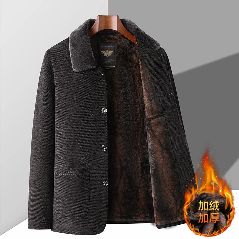 Thickened Fleece Cotton Jacket for Middle-Aged And Elderly Men Winter Outerwear Warm Fashionable Business Casual Style Long S...
