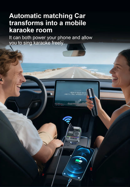 Bluetooth 5.3 Car FM Transmitter Type-C Dual USB Charging Car Audio MP3 Player Hands Free Calling with Karaoke Car Microphones