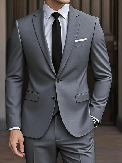 Men's Burgundy 2-Piece Suit Set (Blazer + Trousers Only, No Vest Included),Slim Fit Formal Business Wedding Party Jacket & Pants