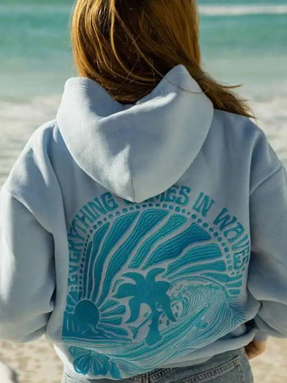 Retro American Oceanic Embroidered Pure Cotton Fleece Hoodie Women's Loose Casual Hat Shirt Autumn Winter Spicy Girl