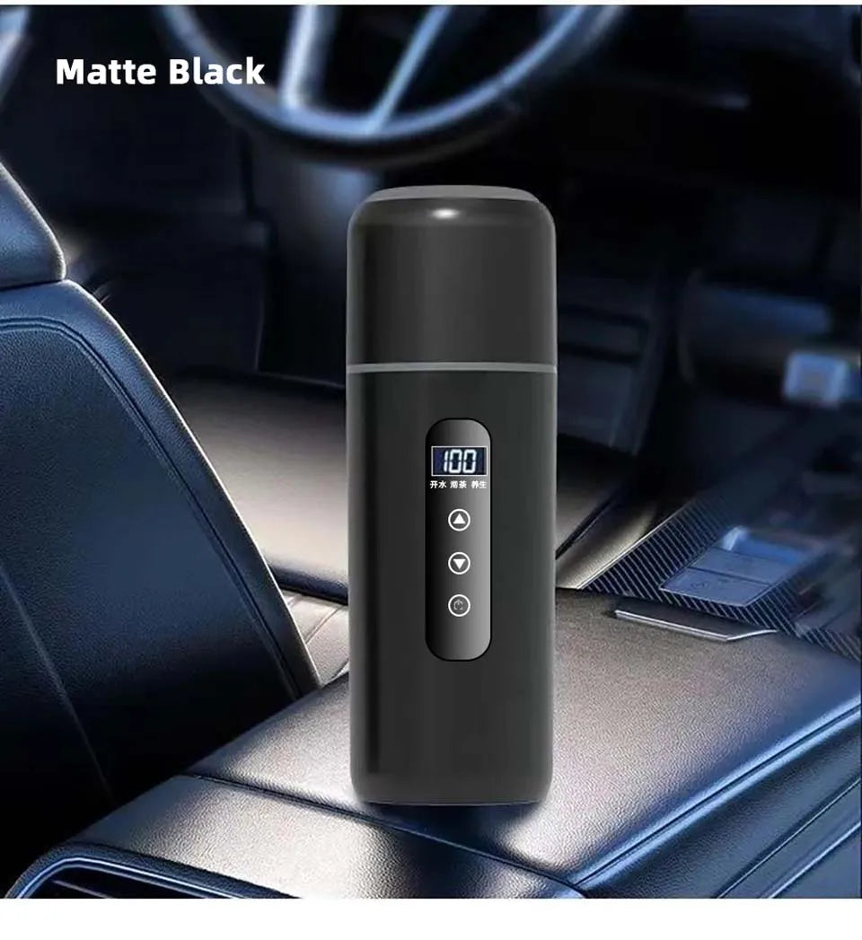 12V/24V Car Heating Cup 500ml Temperature Adjustable Coffee Tea Truck Cup with 304 Stainless Steel Dry Burn Protection & Cup Bag