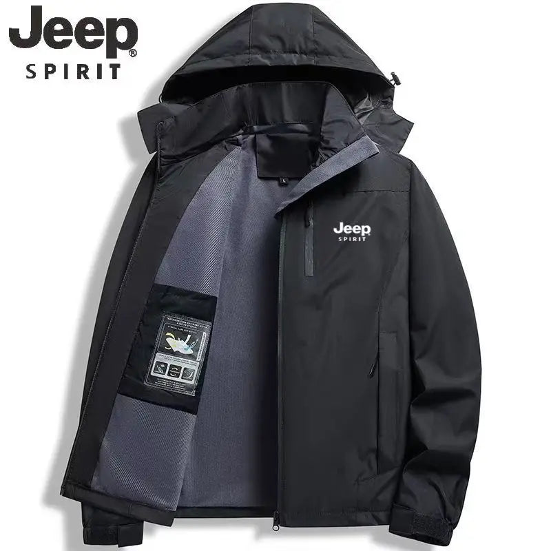 Jeep Spirit 2026 New Men's Spring/Autumn Outdoor Jacket with Removable Hood, Windproof and Waterproof Upper