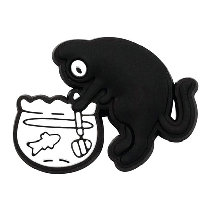 New 1-13pcs Cute Animal Black Cat PVC Garden Shoe Charms Sandal Buckle Boys Girls Cartoon Hole Slipper Accessories DIY Backpack