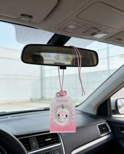 Pink Bear Omamori Car Hanging Ornament, Cute Lucky Charm for Vehicle