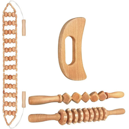 Wood Therapy Massage Tools, Wood Lymphatic Drainage Massage Tools Set for Body Sculpting, Maderoterapia Kit for Anticellulite