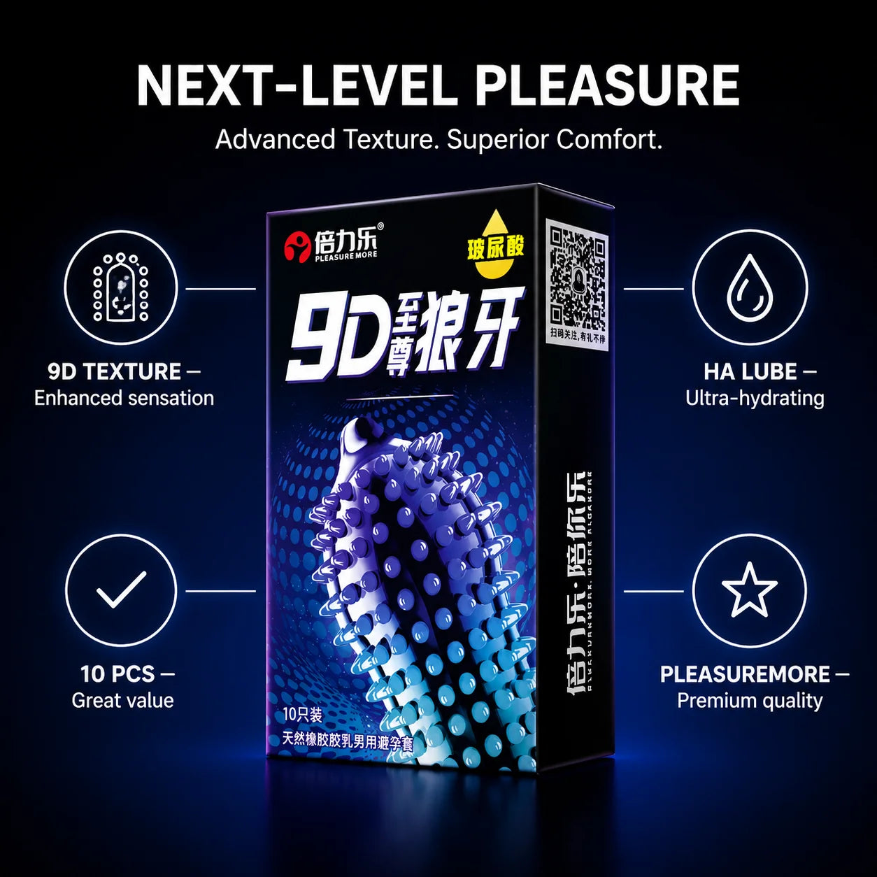 9D Studded Condoms Wolf Tooth Design Hyaluronic Acid Lubricated Natural Latex 10pcs-50pcs Men Extra Sensitive Beilile
