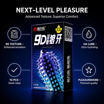 9D Studded Condoms Wolf Tooth Design Hyaluronic Acid Lubricated Natural Latex 10pcs-50pcs Men Extra Sensitive Beilile