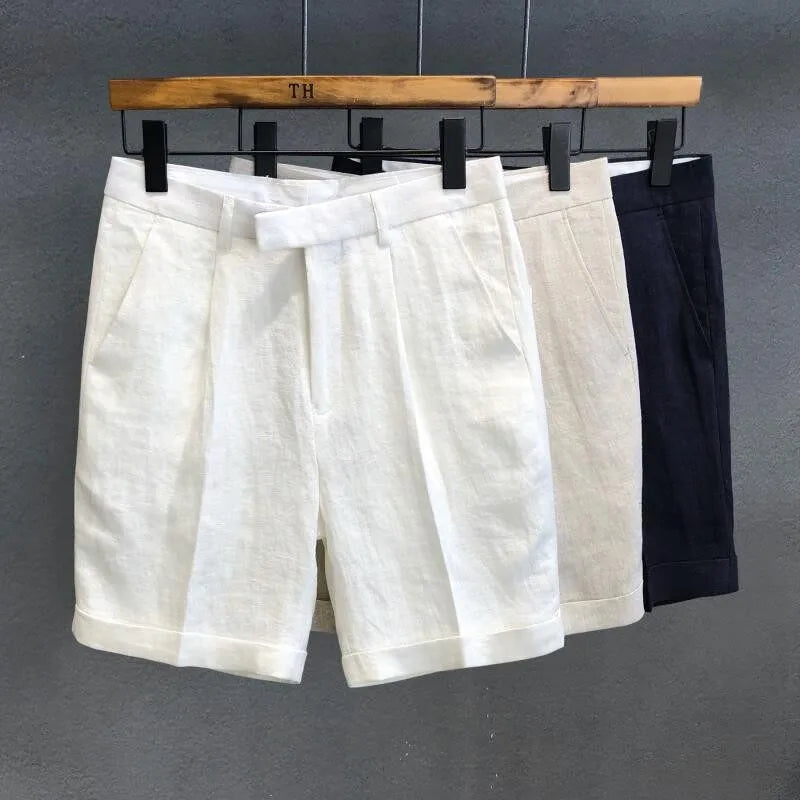 Office Men Work Summer Suit Shorts Japanese Style Solid Color High Street New Knee Length Trousers Male Straight Casual Shorts