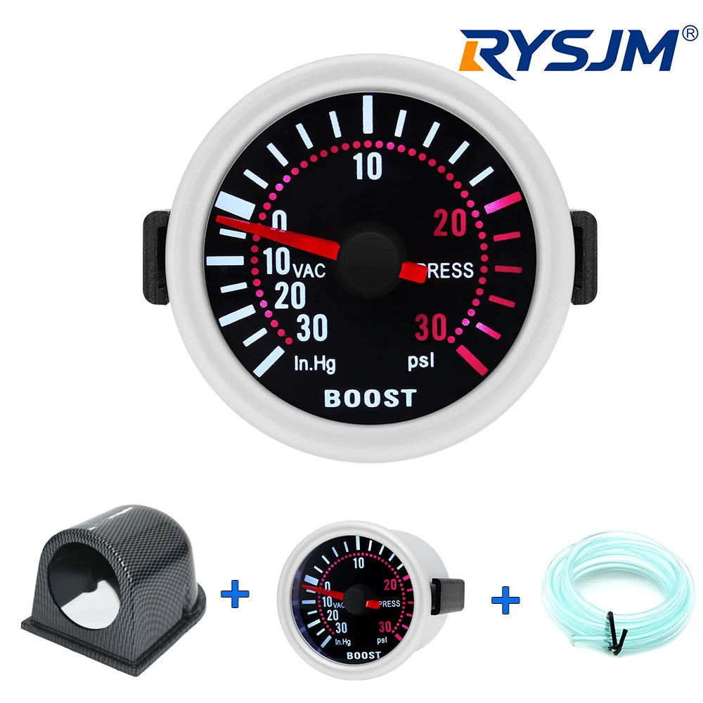2 "52mm Turbo Boost Gauge 0~30PSI White LED Smoke Len -30in.Hg~0~30PSI Auto Turbo Boost Controller Kit Holder waterpipe