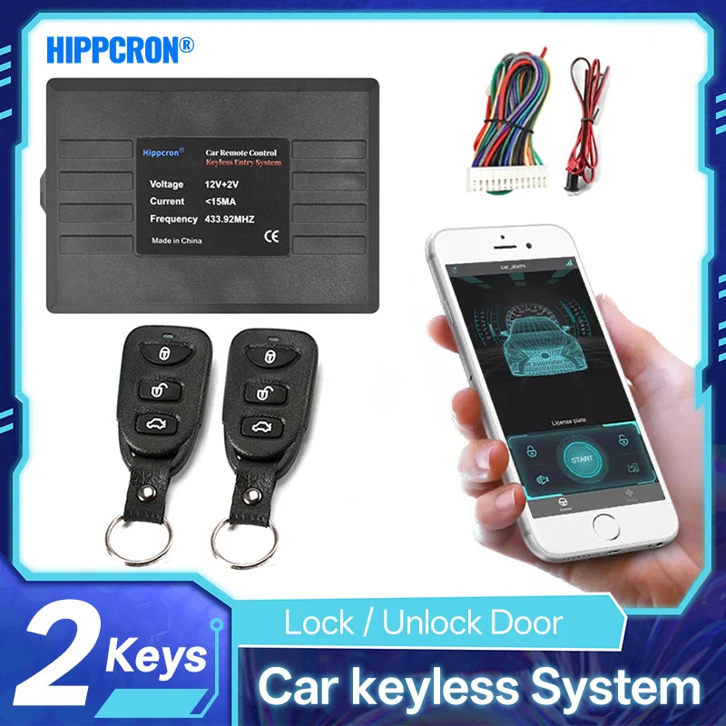 Hippcron Car Central Locking Alarm Systems Auto Remote Central Kit Door Lock Keyless APP With Remote Contr Entry System