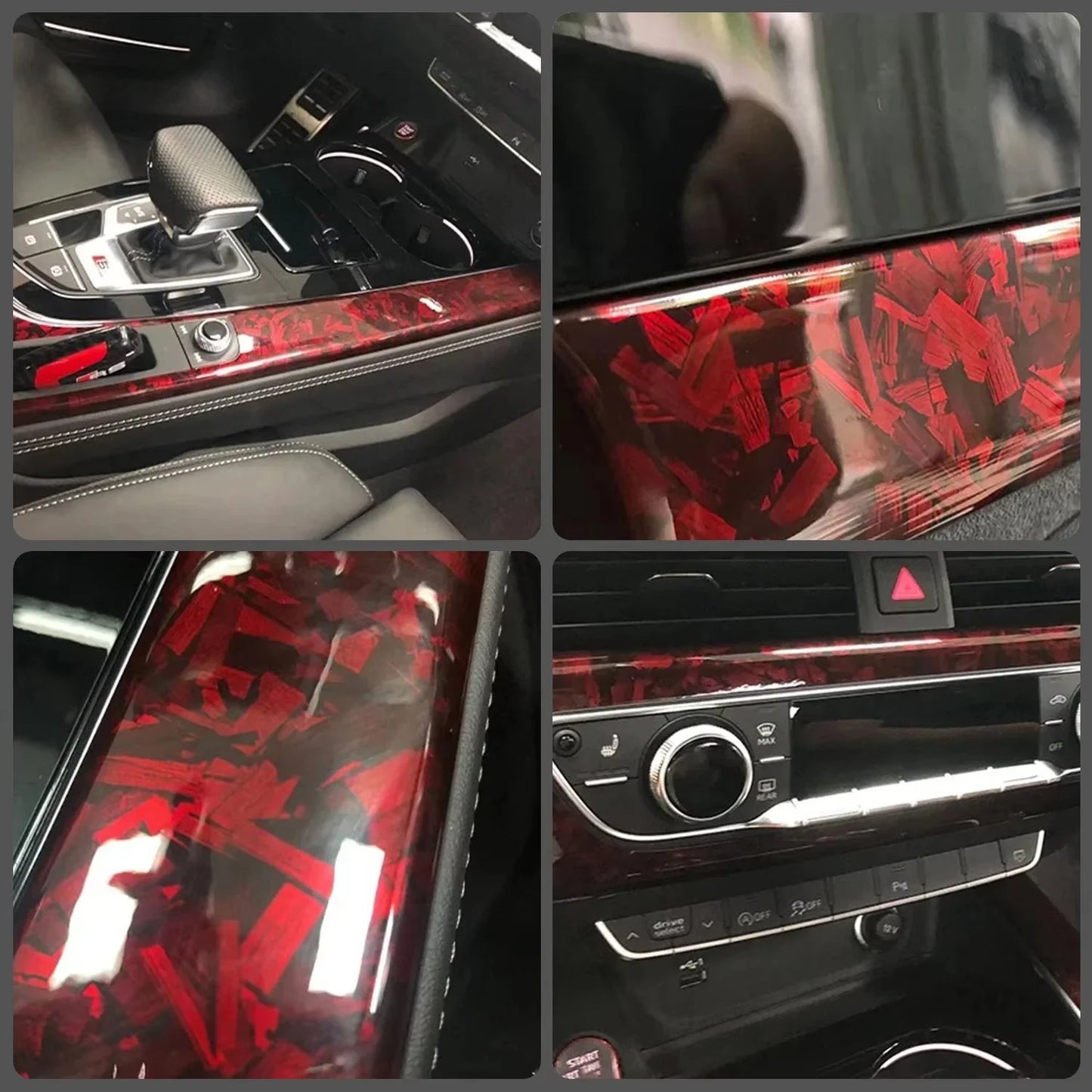 Glossy Carbon Fiber Red Film Car Body Film Vinyl Wrap Air-release Forged Carbon Fiber Red Self Adhesive Stickers Car Accessories