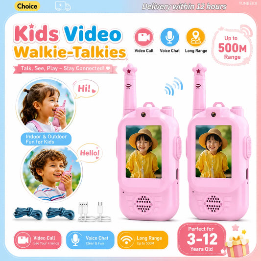 2PCS Children Walkie Talkies 3 Types HD-Video Intercom USB Charging Indoor Outdoor Toys for Kid's Birthday Festival Girls Age 3+