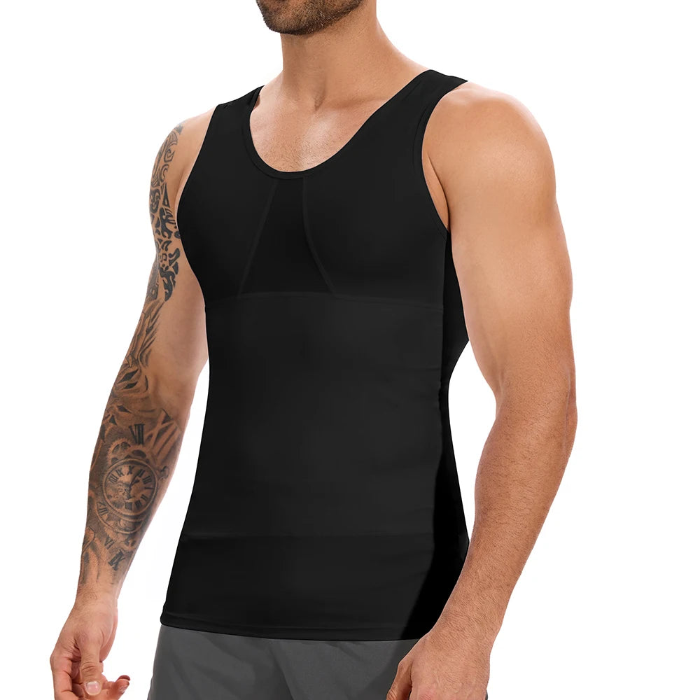 S-4XL Men's Slim Waist Shaper Vest Abdomen Sleeveless Top with Breathable Mesh Sportswear Fitness Black Nylon Cool Comfortable