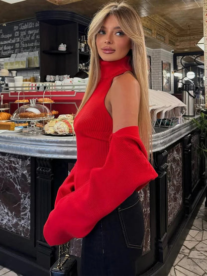 Trendix Hollow Out Sweater Sets For Women 2025 Fall New Long Sleeve Knitwear Shawl Suits Sexy Backless Knit Tank Top 2 Piece Set