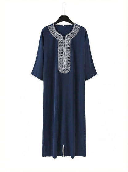 2026 Spring New Men's Loose Luxurious Embroidered Long-sleeve Ethnic Clothing With Three-quarter Sleeves Islam Elegant