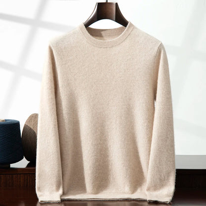 100% Cashmere Men's Pullover Business Casual Solid Knitted Sweater Loose Pull Round Neck Collar Tops Basic Versatile Jumper