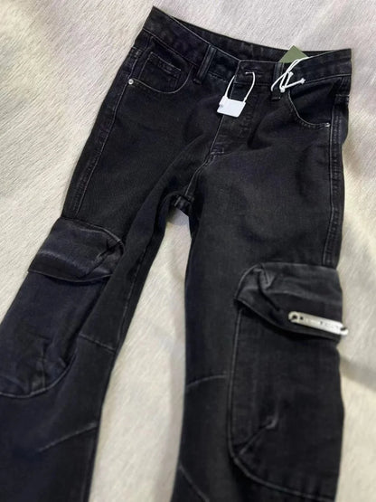 Spring Autumn High-End Heavyweight Street Casual Workwear Pants Vintage Washed Retro Flared Jeans Women Trendy Straight Leg J...