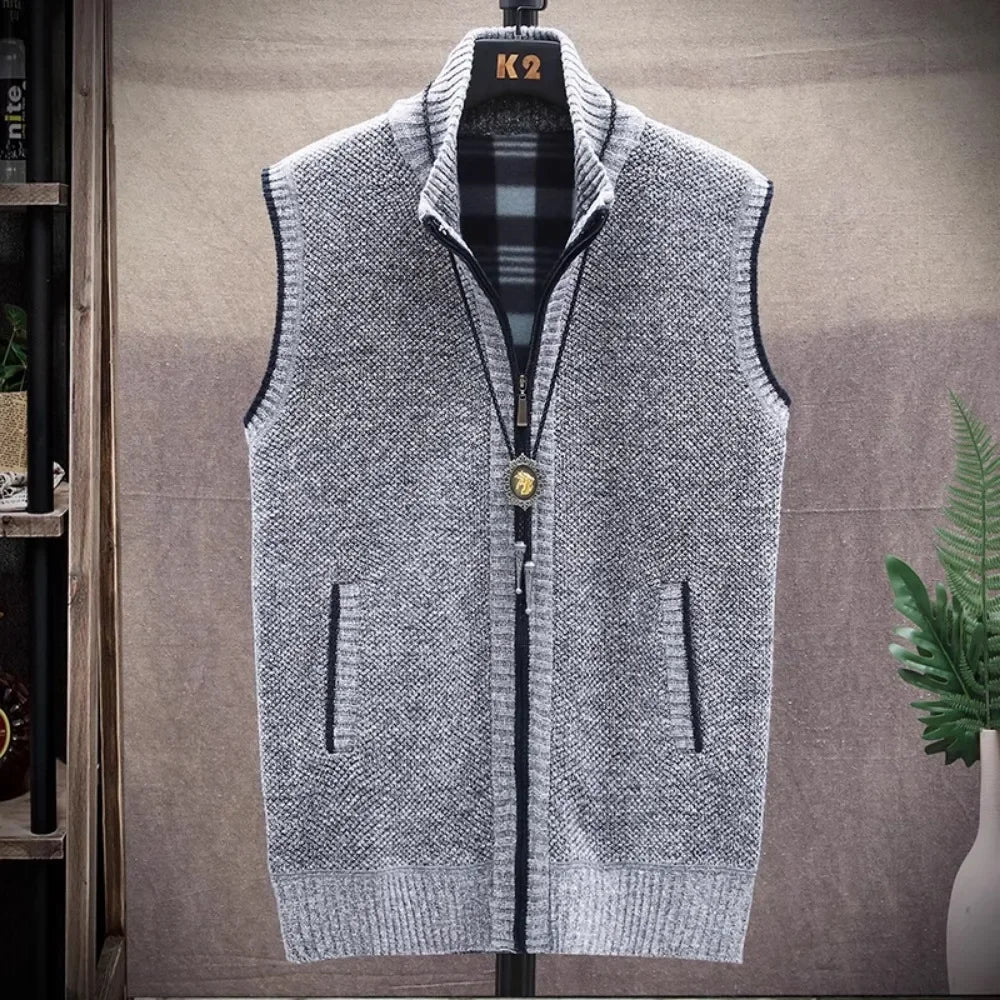 Sweater Cardigan Vest Men's Wear Fall and Winter Knitwear Warm Padded Thickened Jacket Zip Knittwear Harajuku