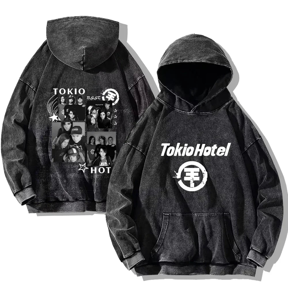 Hip Hop Streetwear Tokio Hotel Washed Hoodies Tokio Hotel Kaulitz 89 Sweatshirts Men Women Retro Casual Oversized Pullover Tops