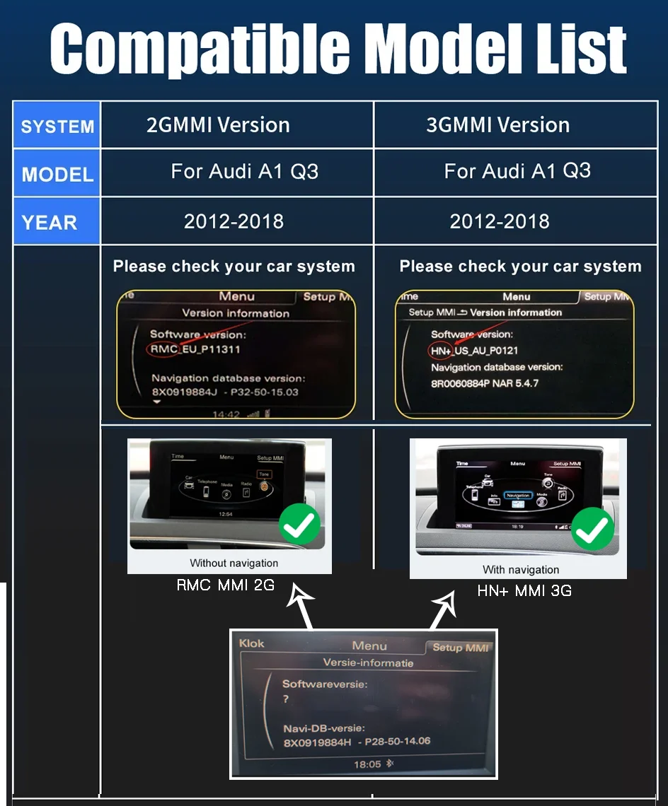 CARABC Wireless Carplay module for Audi A1 Q3 RMC HN+ 2009-2018 Year Support Android Auto autolink Airplay Rear Camera Car Play