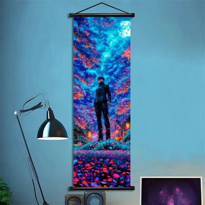 Jujutsu Kaisen Gojo Satoru Anime Art Fabric Wall Poster Hanging Scroll for Bedroom Gaming Room Decor Ideal Gift for Fans