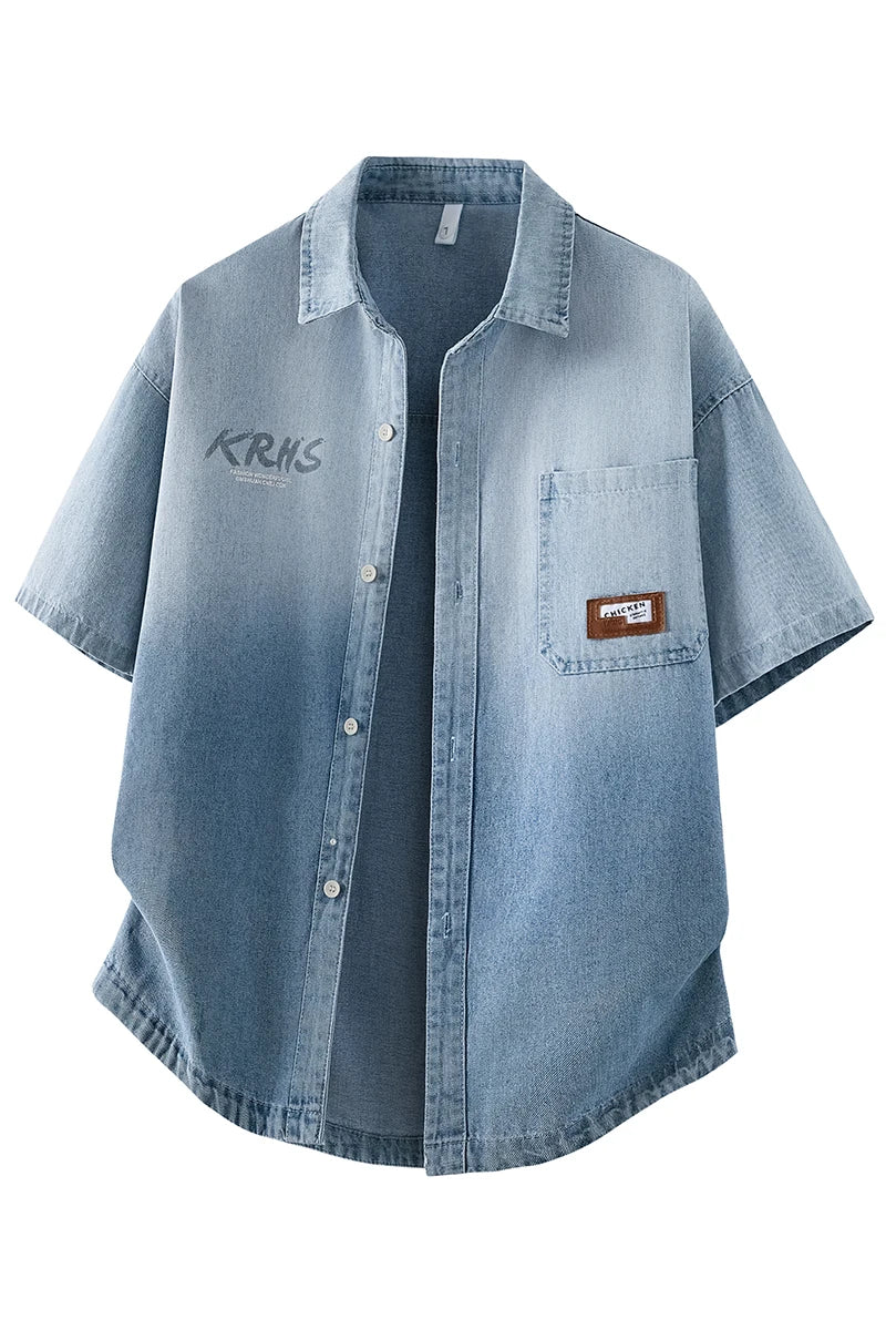 Men's Denim Shirt Summer Fashion Breathable Cotton Blend Short Sleeve Shirt Street Trendy Daily Outing Comfortable Jean Shirt