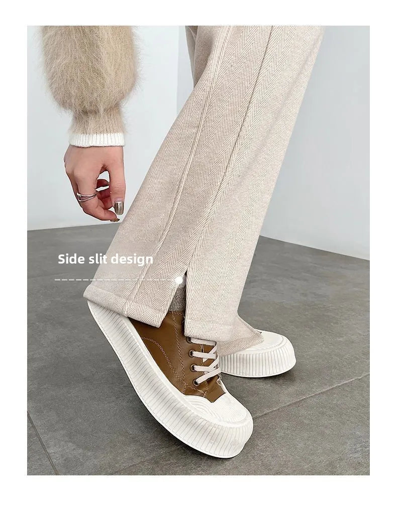 Thickened Fleece Wide Leg Pants High Waist Trousers for Women Casual Autumn Winter Slimming Warmth Pants Korean Style