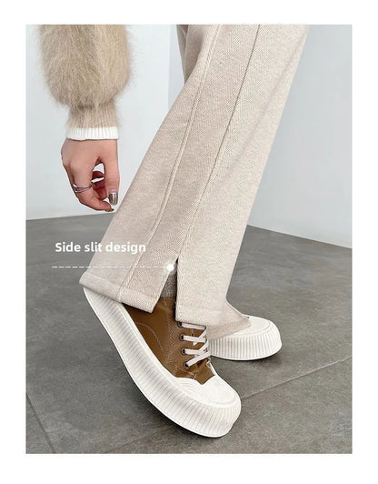 Thickened Fleece Wide Leg Pants High Waist Trousers for Women Casual Autumn Winter Slimming Warmth Pants Korean Style