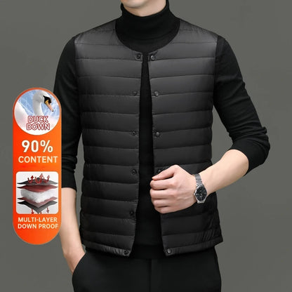 High End 90% Down Ultra Light O Veck Variable V-neck Brand Fashion Down Vest Men Winter Sleeveless Jacket Waistcoat Puffer Coats
