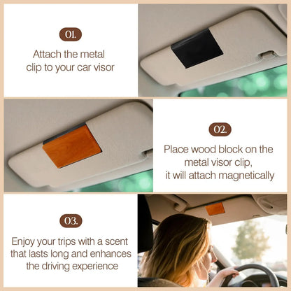 Car Air Freshener Starter Kit Wood Air Freshener Car Odor Eliminator Visor Clip Long-Lasting Variety 3 Refill Amber-Cabana-Pine