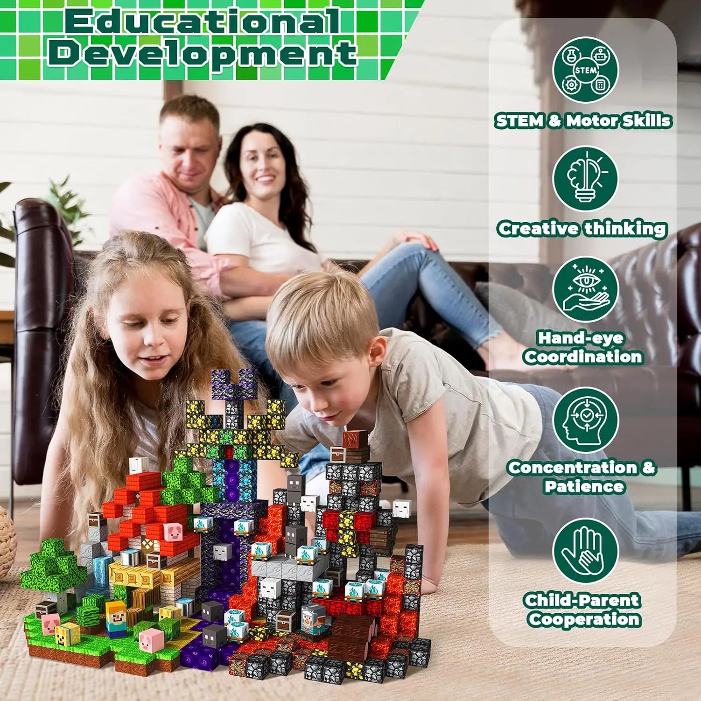Magnetic Building Block Bricks Toy Mine Stacking World Creativity DIY Model Set Educational STEM Kids Holiday for Boy Girls Gift