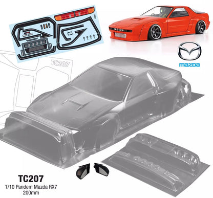 200mm Body Shells 1/10 Mazda RX7 Clear Bodywork W/Light Buckle for ONROAD Racing RC Drift Car 258mm Wheelbase