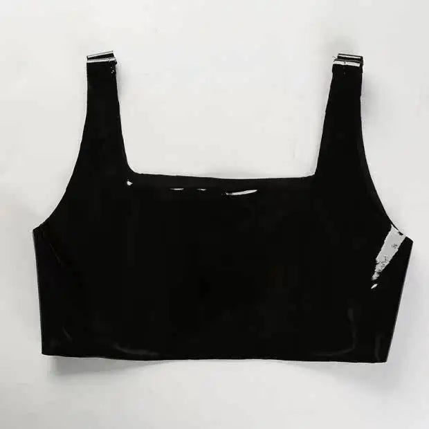 Sexy Fashionable U-neck High-quality Patent Leather Vest Summer Top T-shirt for Women