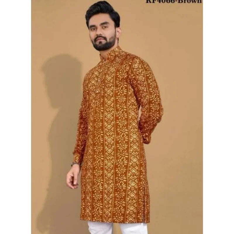 Men Digital Printed Kurta Vardha Regular Fit Mandarin Collar Long Suitable All Occasions Such Wedding Hari Raya Aidilfitri