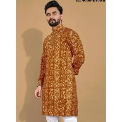 Men Digital Printed Kurta Vardha Regular Fit Mandarin Collar Long Suitable All Occasions Such Wedding Hari Raya Aidilfitri